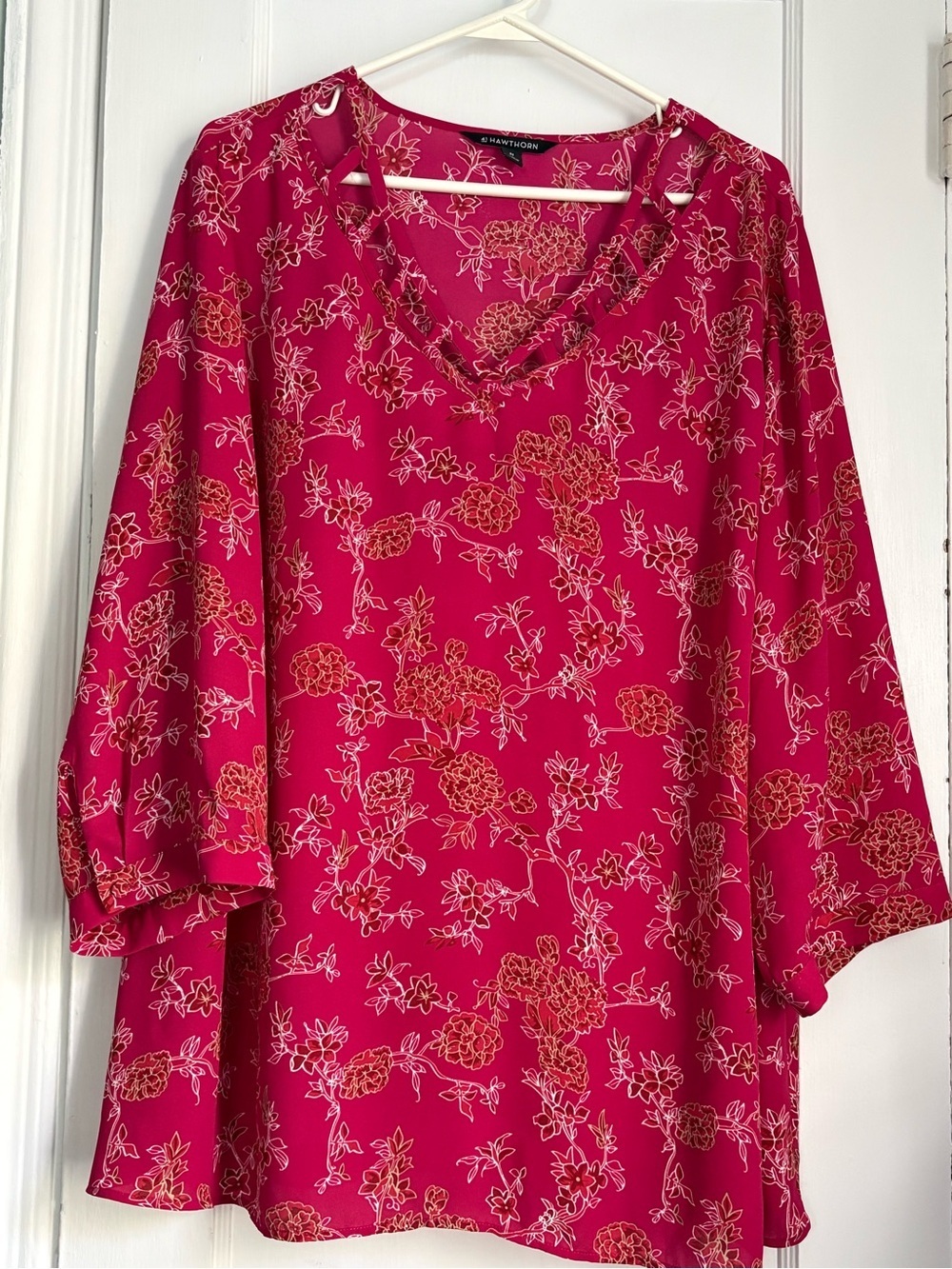 Hawthorn Pink Floral Crisscross V-Neck 3/4 Sleeve Blouse Women’s Size 3X